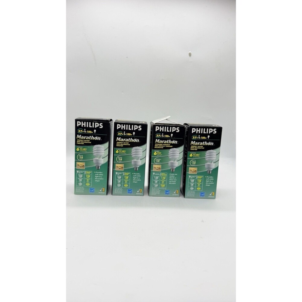 4 Philips Marathon 27W 100W Equivalent Mini Decorative Twister CFL Bulbs
